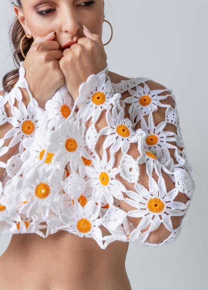 Daisy Crop Top/White